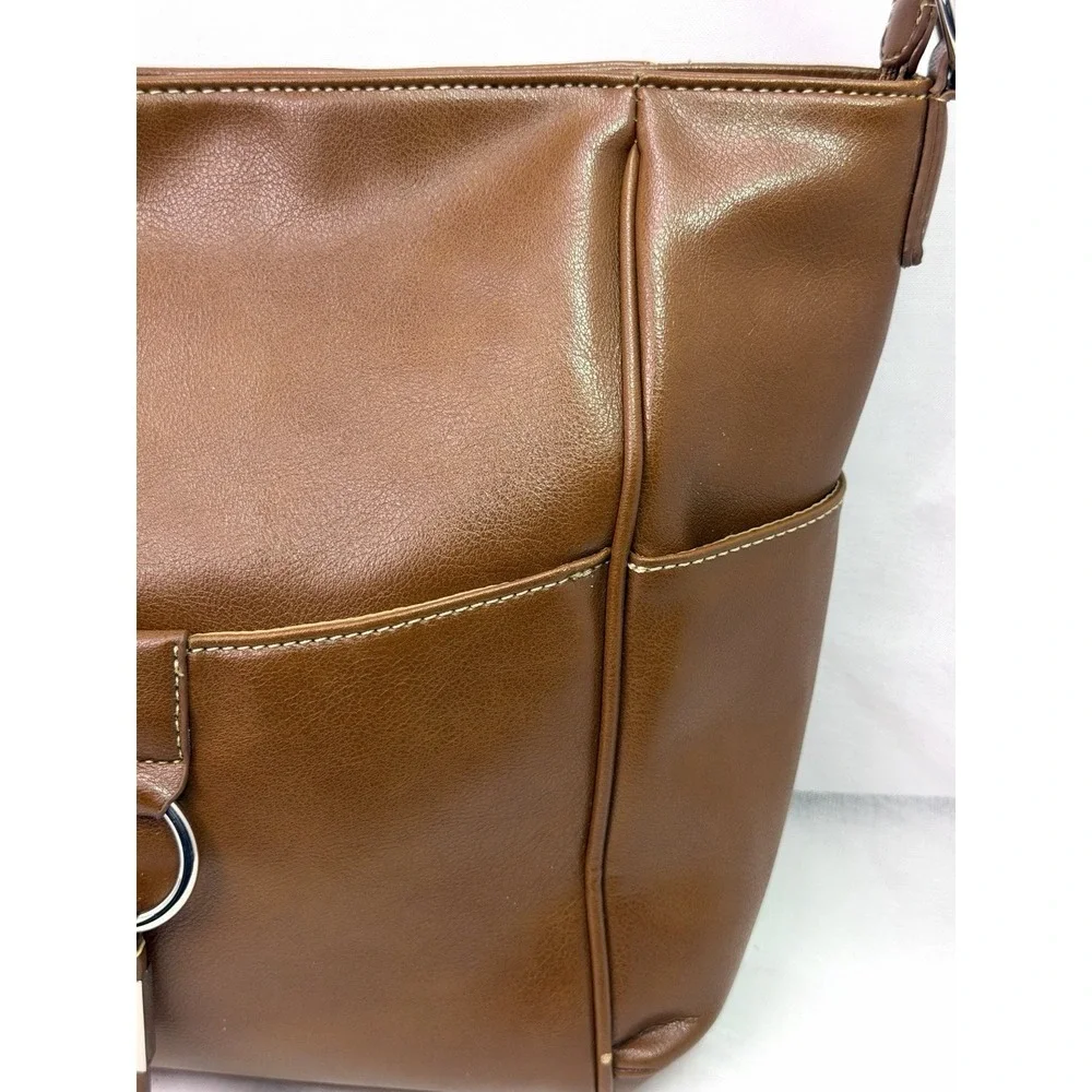 Koltov Brown Faux Leather Hobo Shoulder Bag Large Purse Multi Pocket Zip Top‎